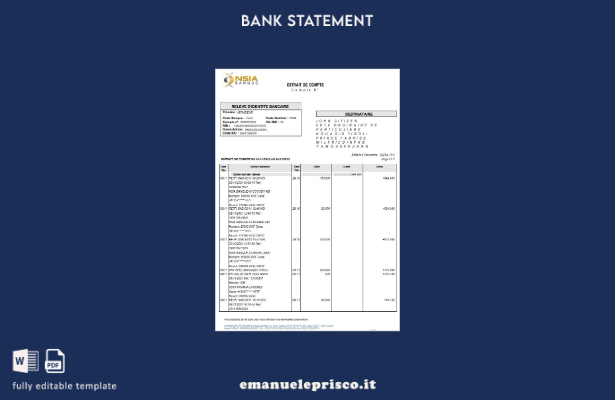 modello di pagine di parole dell'estratto conto bancario di stile verificato Fra